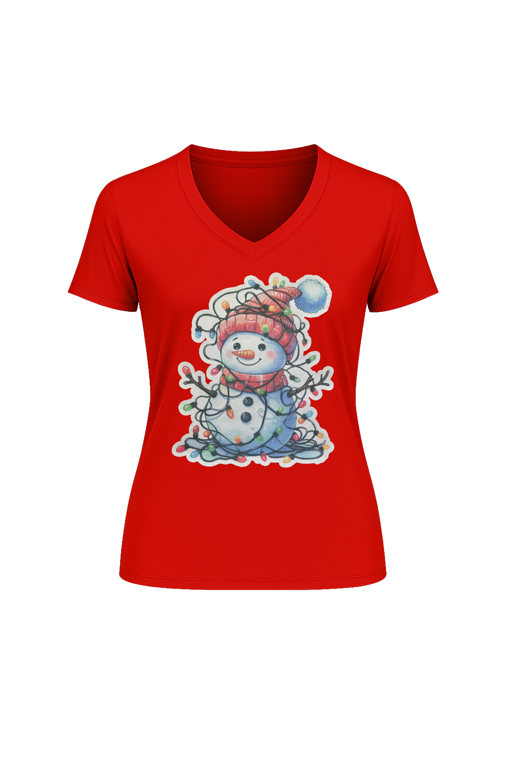 Glitter Tangled Snowman Short Sleeve V-Neck Tee