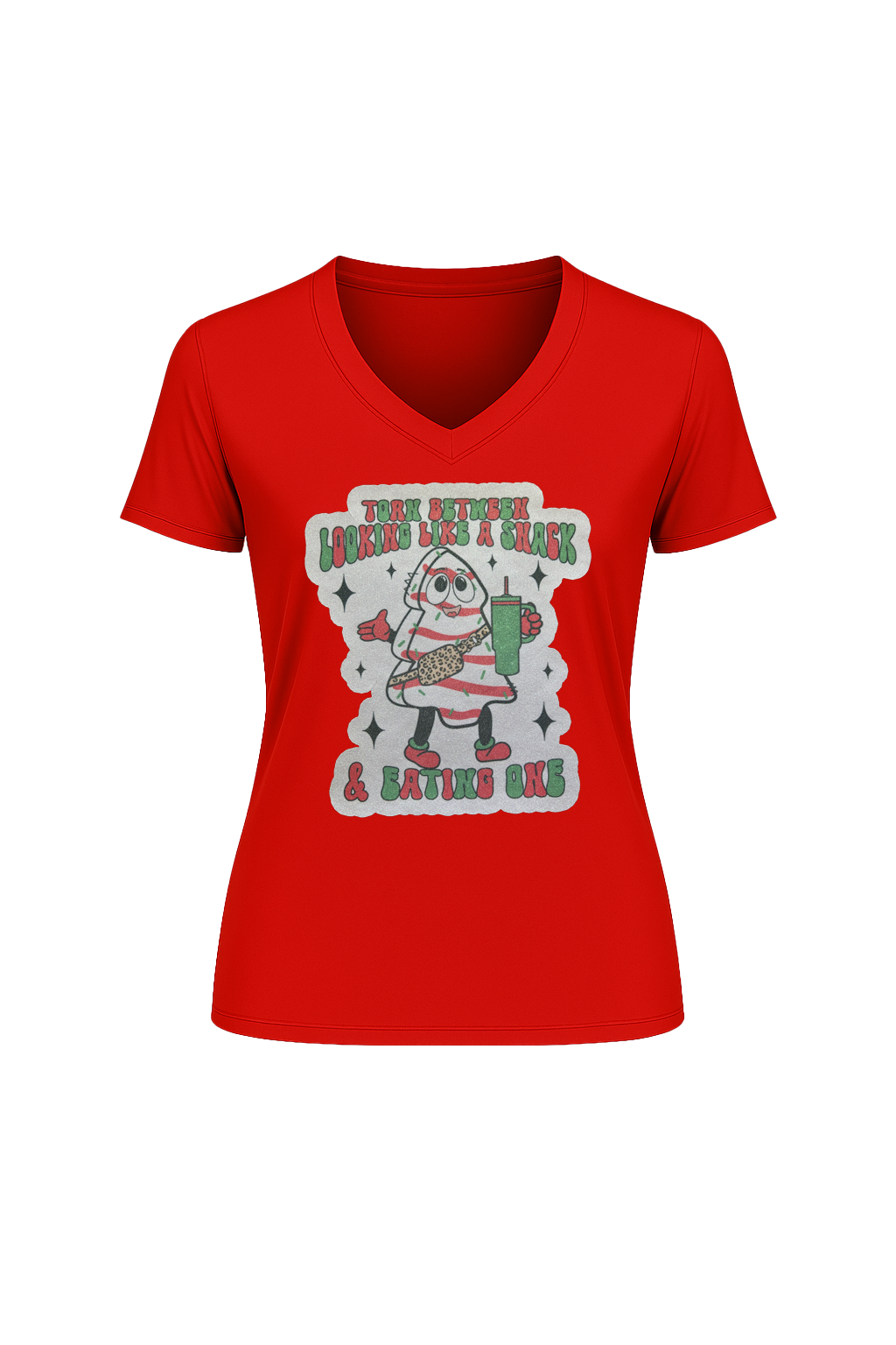 Glitter Christmas Snack Short Sleeve V-Neck Tee