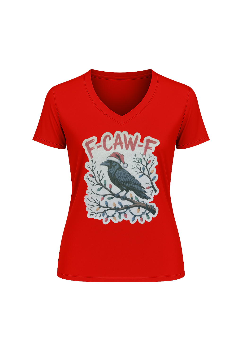 Glitter Christmas Crow Short Sleeve V-Neck Tee