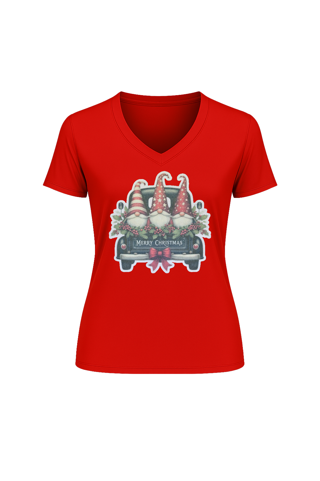 Glitter Gnome For The Holidays Short Sleeve V-Neck Tee