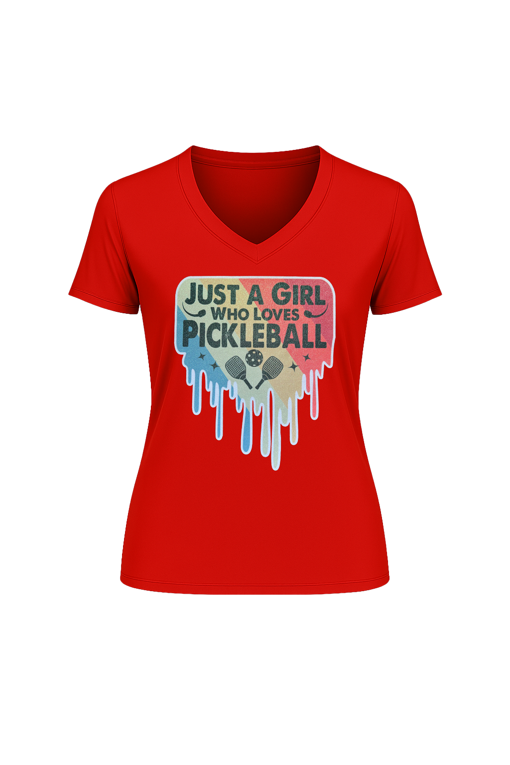 Glitter Girl Loves Pickleball Short Sleeve V-Neck Tee