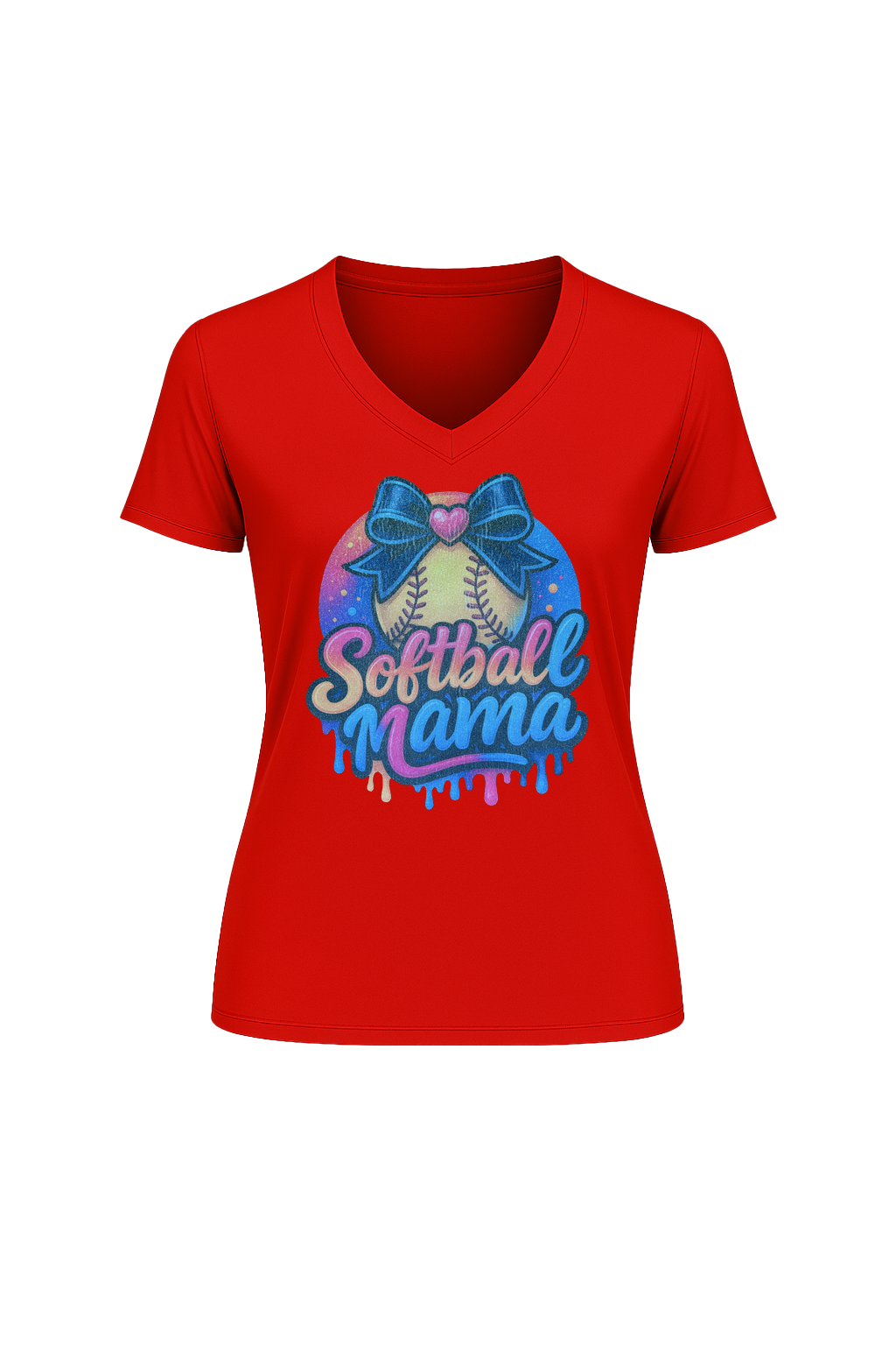 Glitter Softball Mama Drip Short Sleeve V-Neck Tee