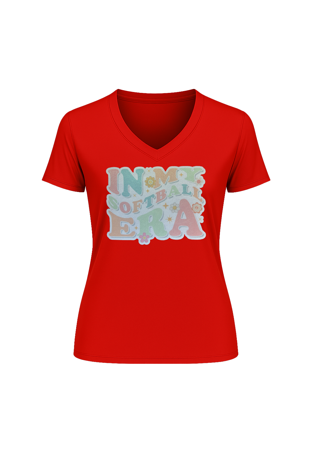 Glitter Softball Era Short Sleeve V-Neck Tee