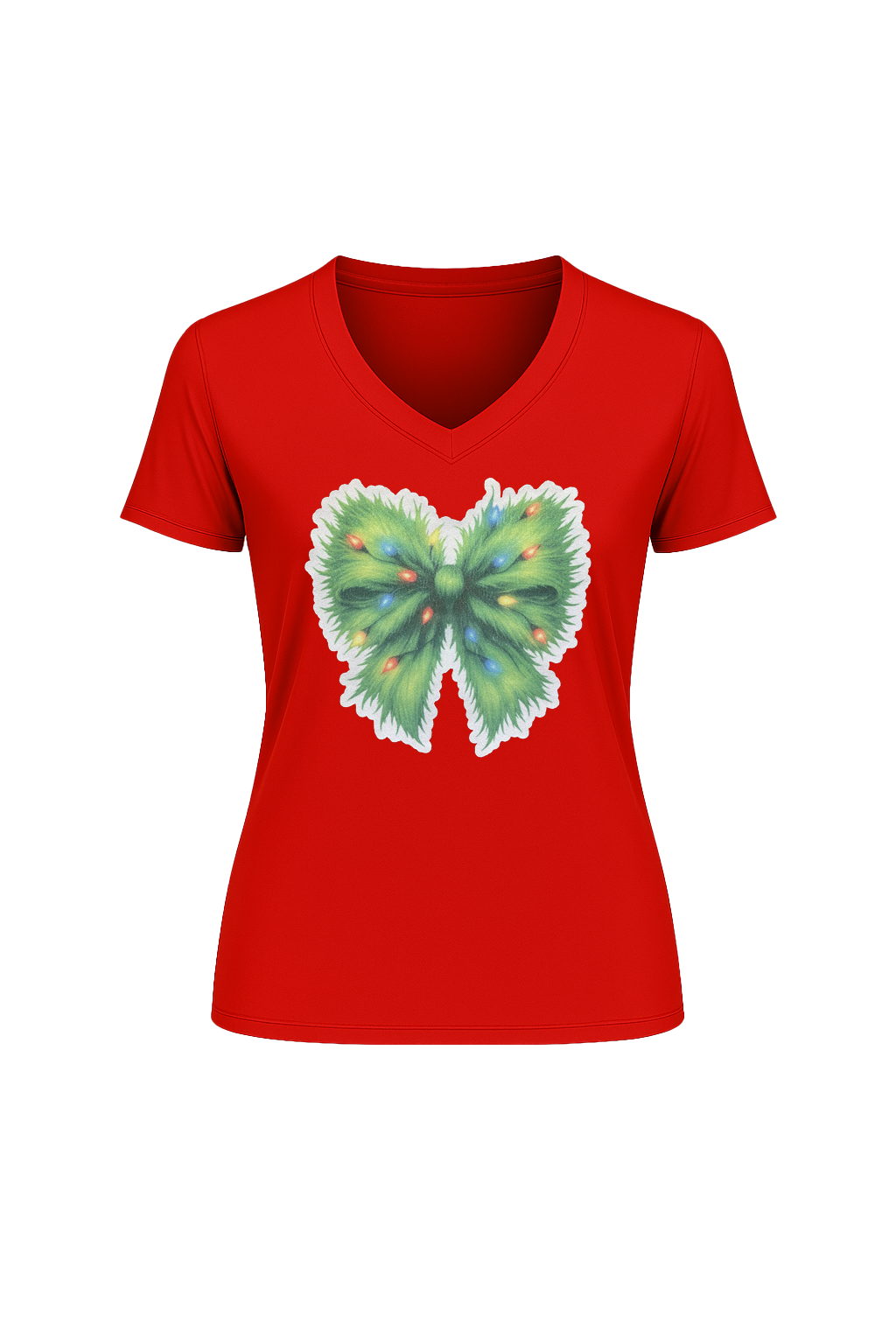Glitter Evergreen Bow Short Sleeve V-Neck Tee