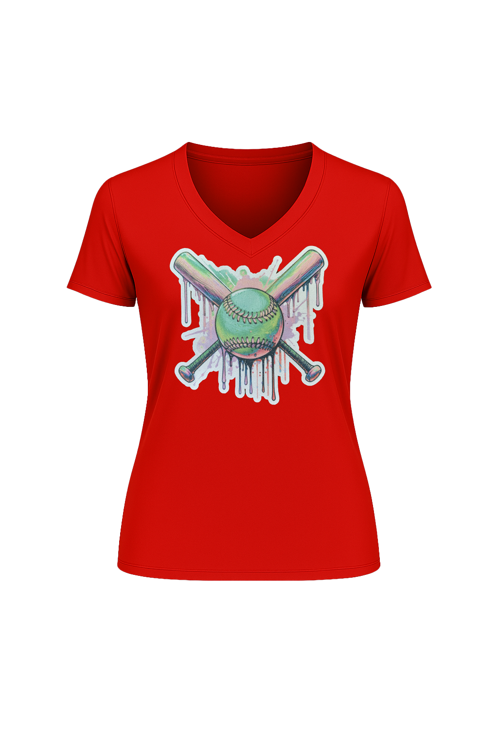 Glitter Green Drip Bats Short Sleeve V-Neck Tee