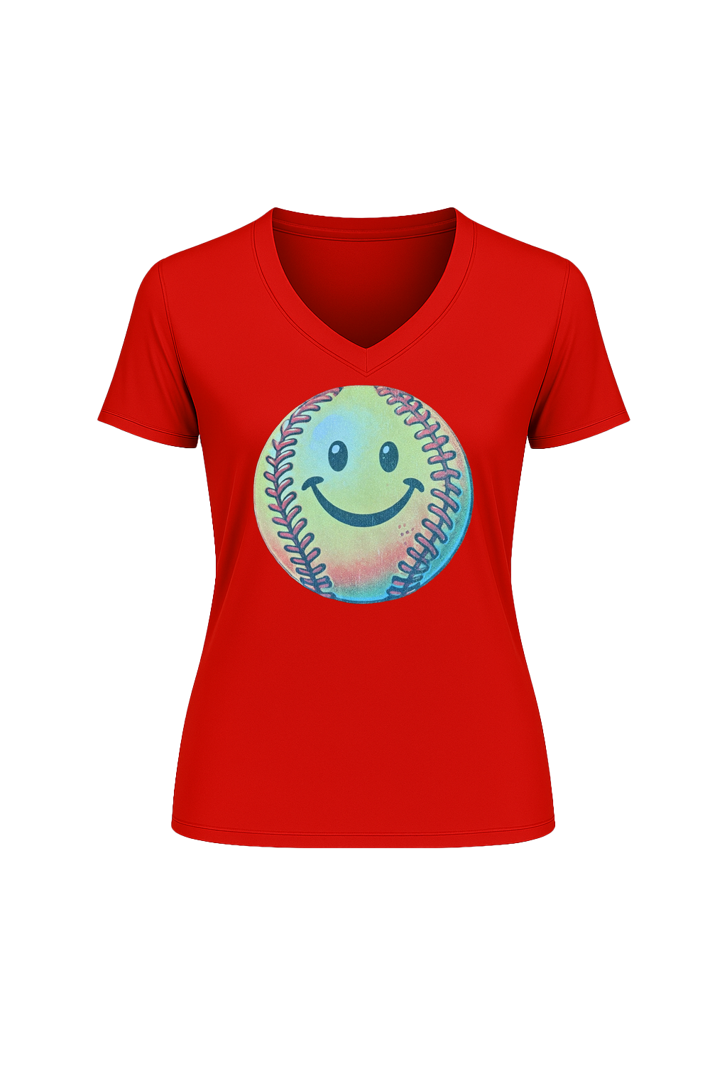 Glitter Happy Softball Short Sleeve V-Neck Tee