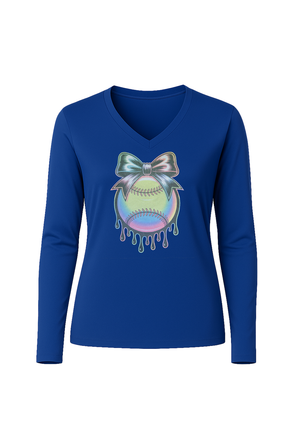 Glitter Neon Drip Long Sleeve V-Neck Tee