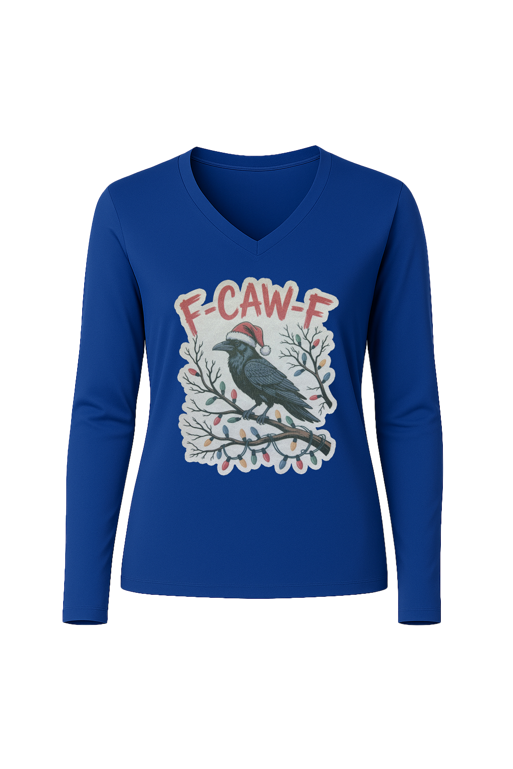 Glitter Christmas Crow Long Sleeve V-Neck Tee