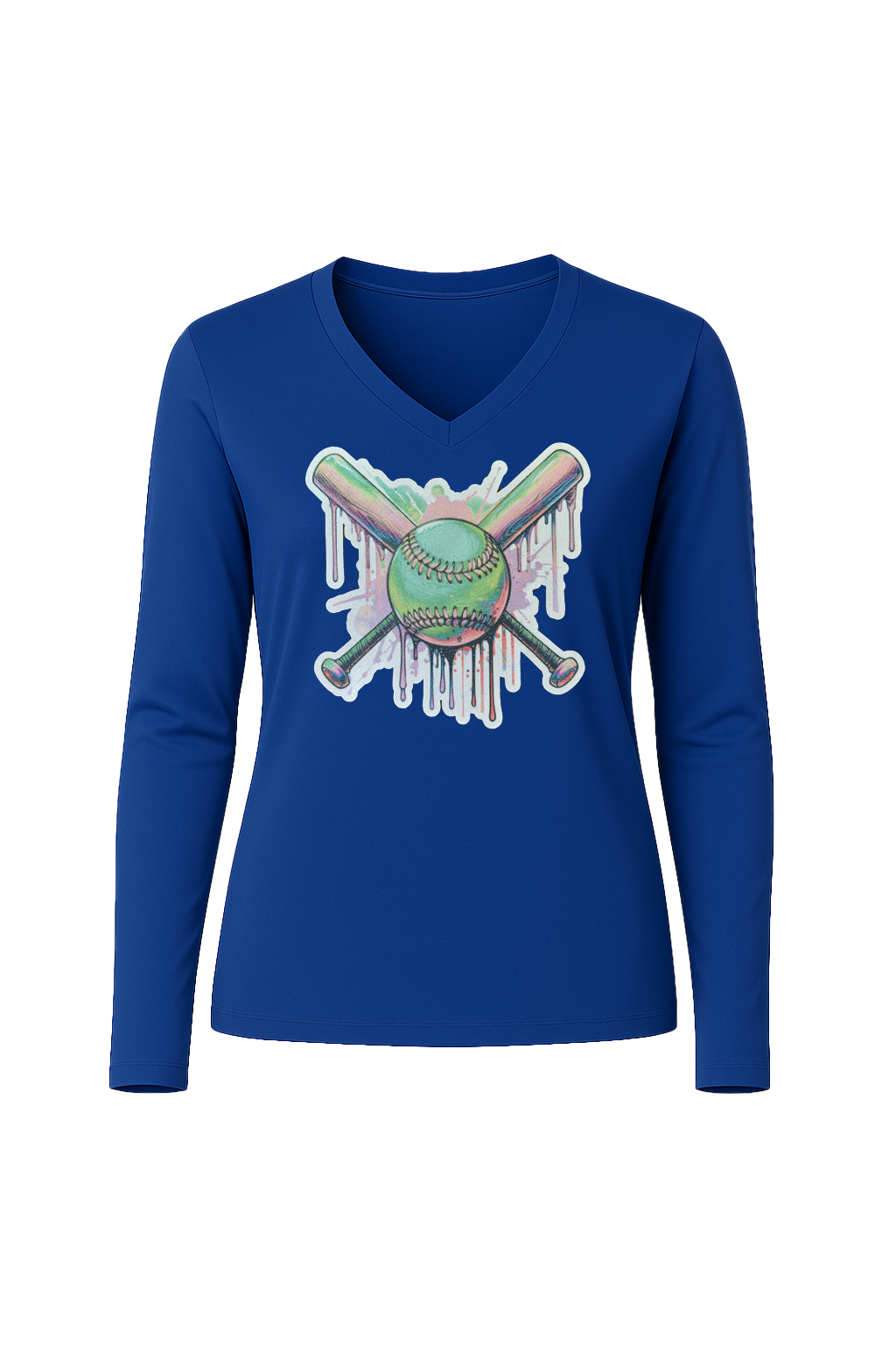 Glitter Green Drip Bats Long Sleeve V-Neck Tee