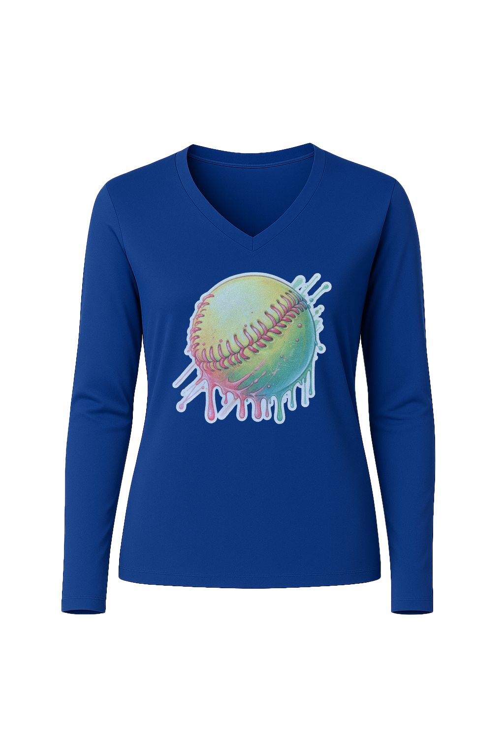 Glitter Softball Drip Long Sleeve V-Neck Tee