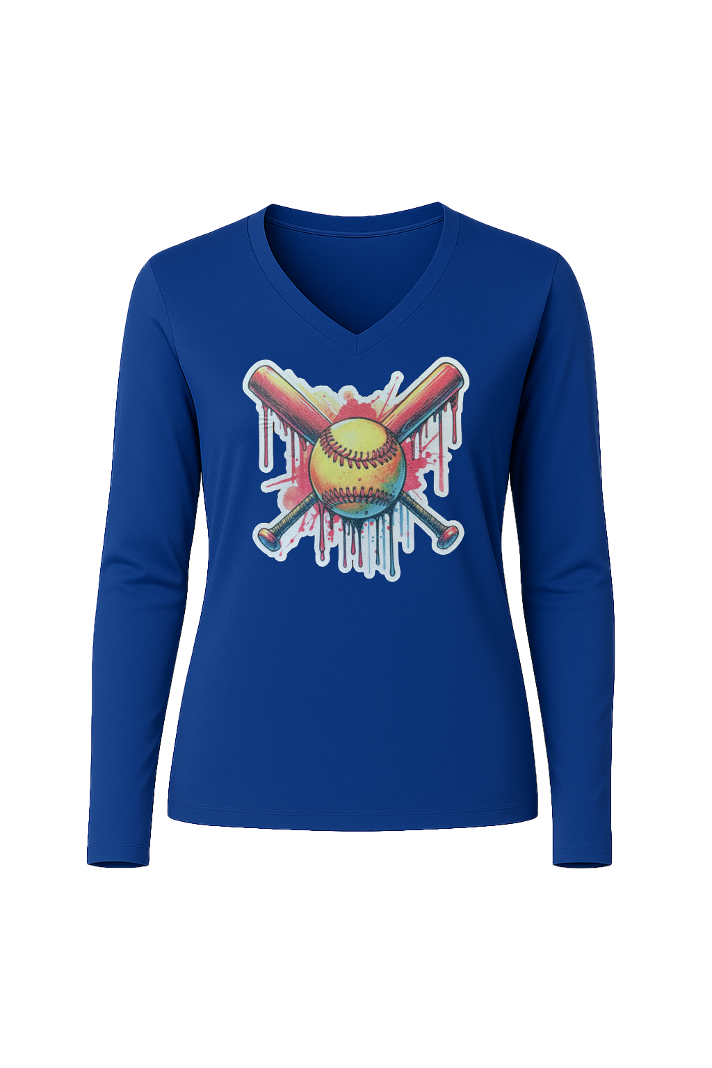 Glitter Red Drip Bats Long Sleeve V-Neck Tee