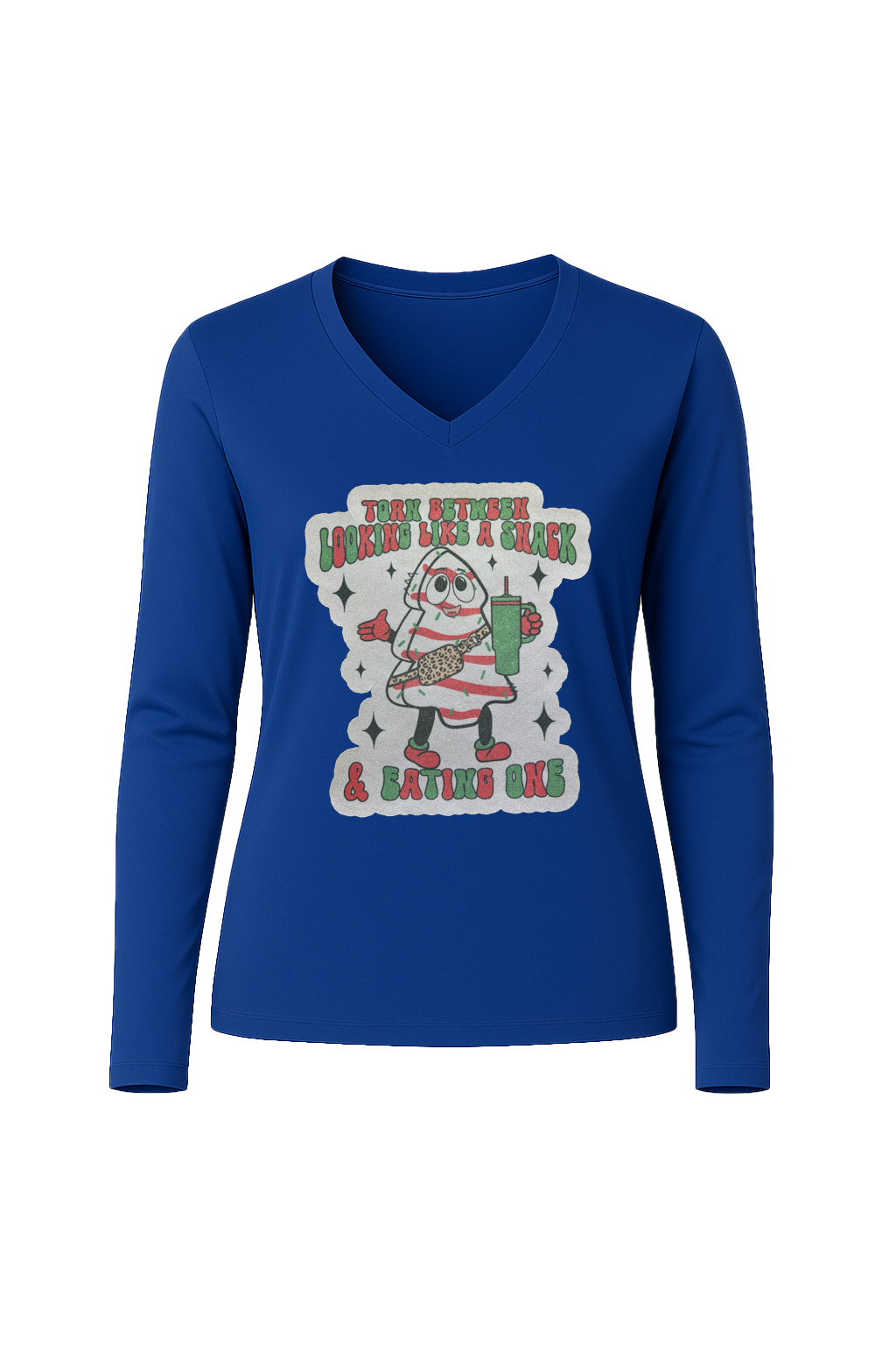 Glitter Christmas Snack Long Sleeve V-Neck Tee