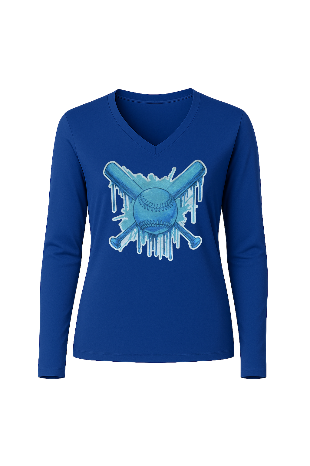Glitter Blue Drip Bats Long Sleeve V-Neck Tee