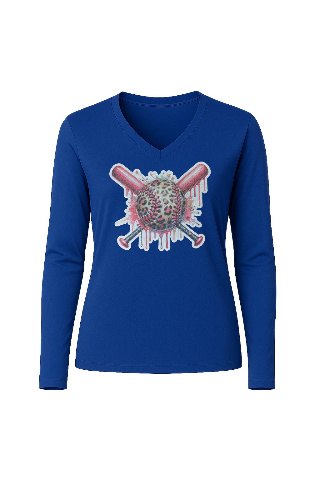 Glitter Leopard Drip Long Sleeve V-Neck Tee