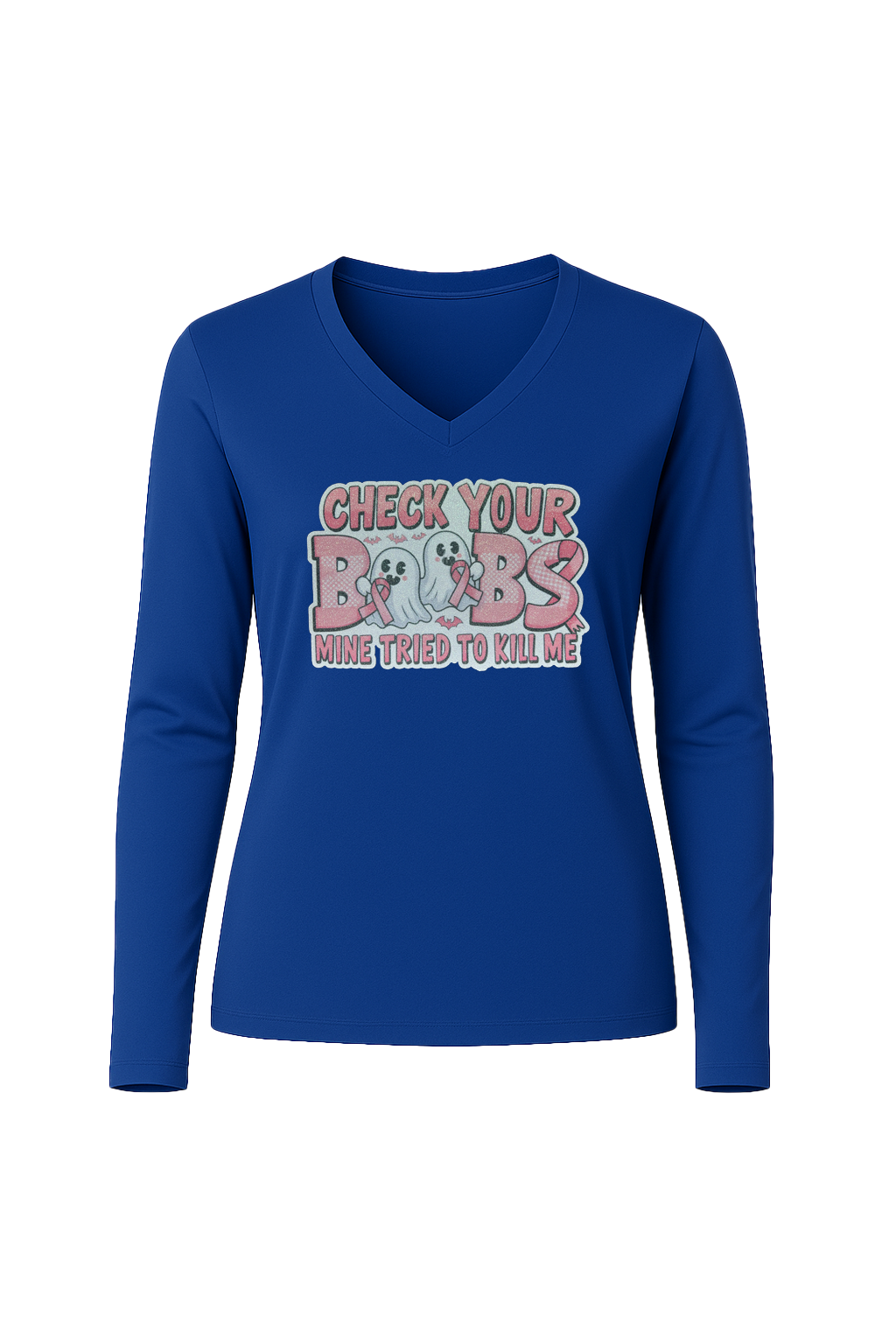 Glitter Check Your Boobs Long Sleeve V-Neck Tee