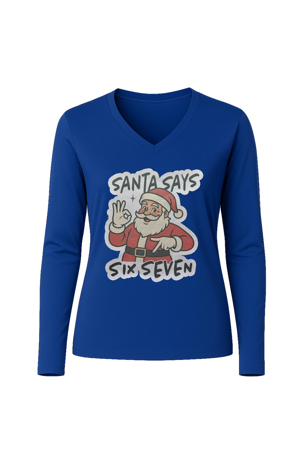 Glitter Santa Says Six Seven Long Sleeve V-Neck Tee