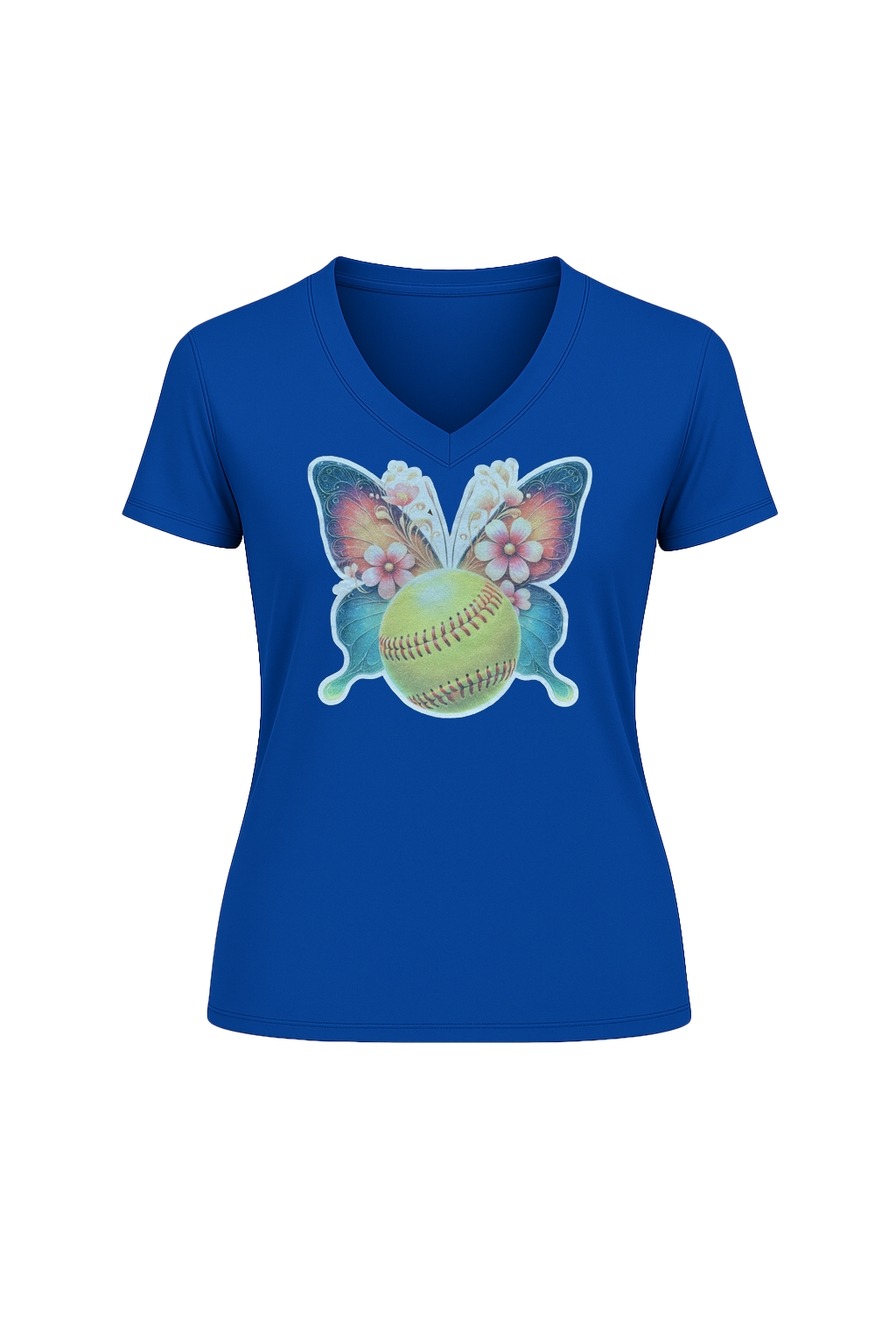 Glitter Softball Butterfly Short Sleeve V-Neck Tee