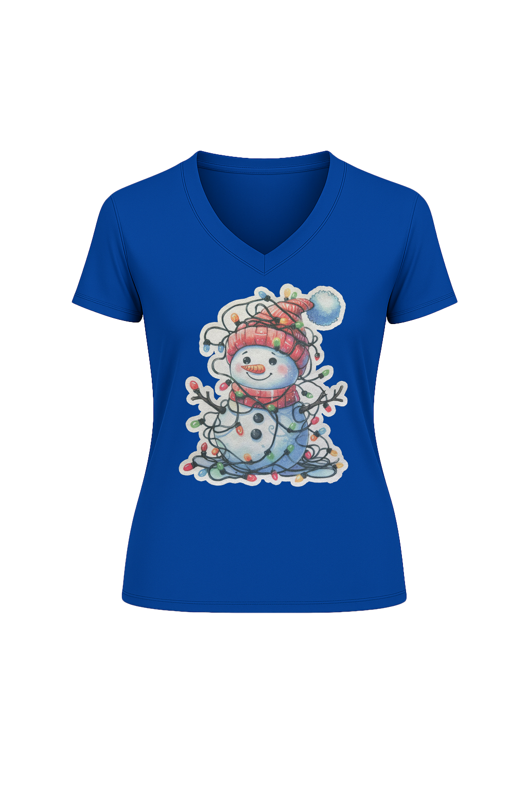 Glitter Tangled Snowman Short Sleeve V-Neck Tee