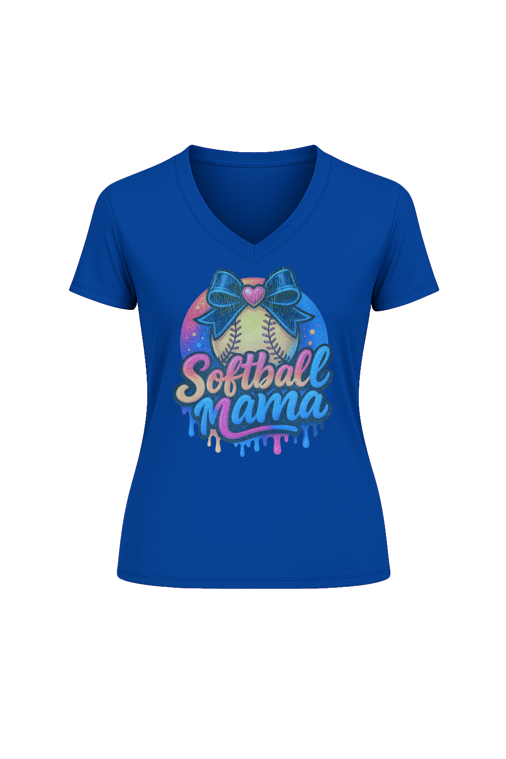 Glitter Softball Mama Drip Short Sleeve V-Neck Tee