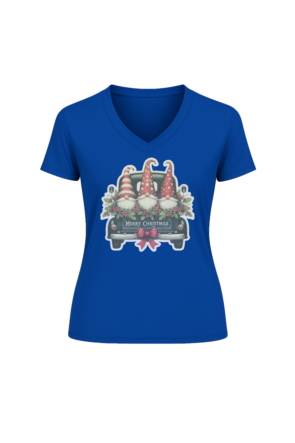 Glitter Gnome For The Holidays Short Sleeve V-Neck Tee