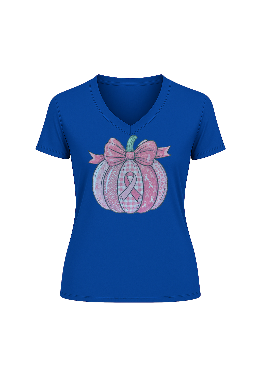 Glitter Breast Cancer Pumpkin Short Sleeve V-Neck Tee