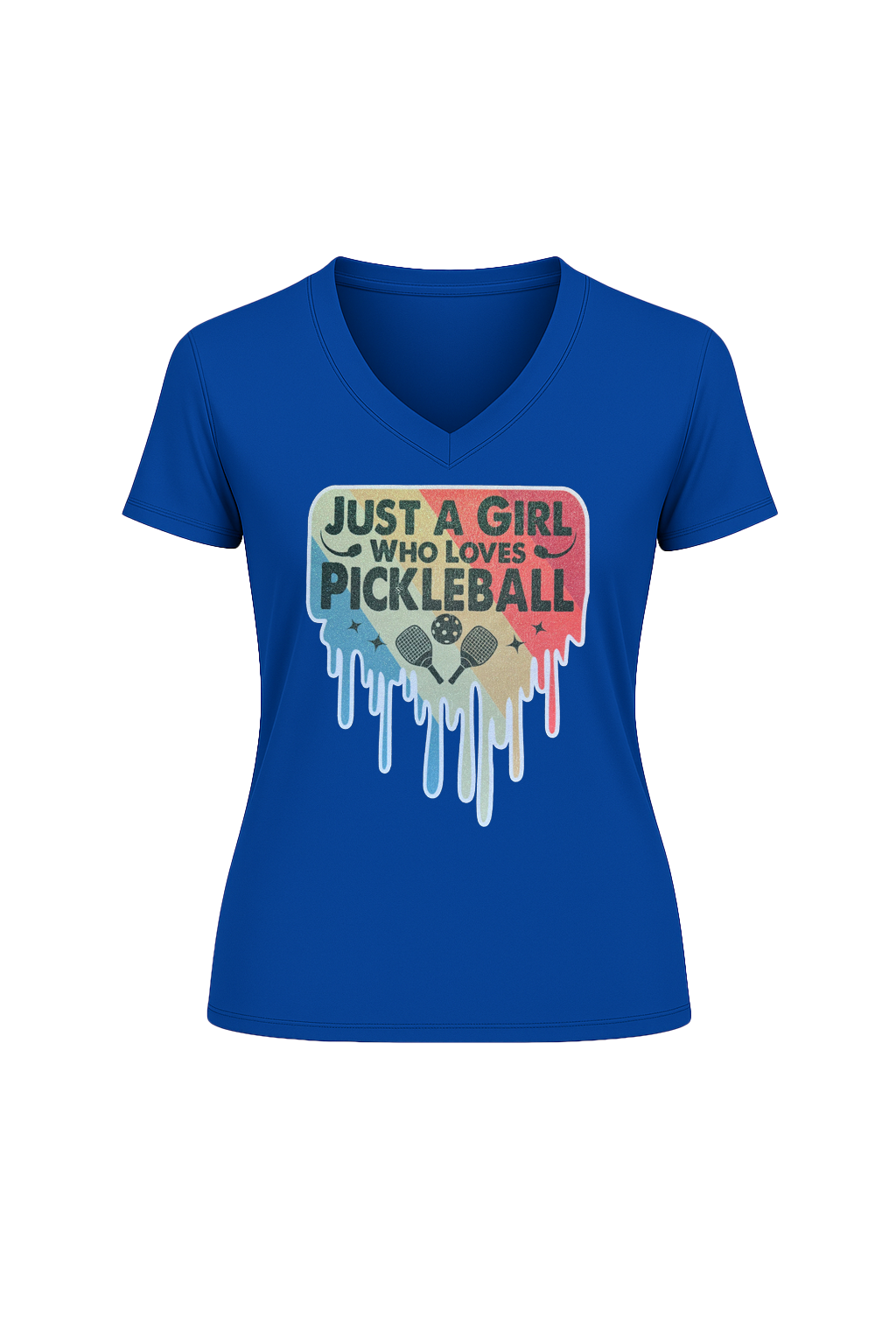 Glitter Girl Loves Pickleball Short Sleeve V-Neck Tee