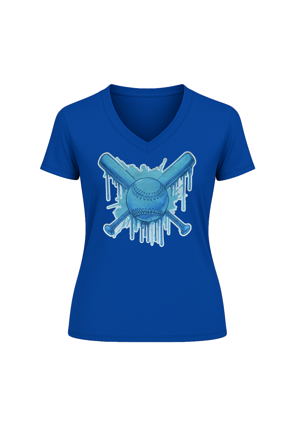 Glitter Blue Drip Bats Short Sleeve V-Neck Tee