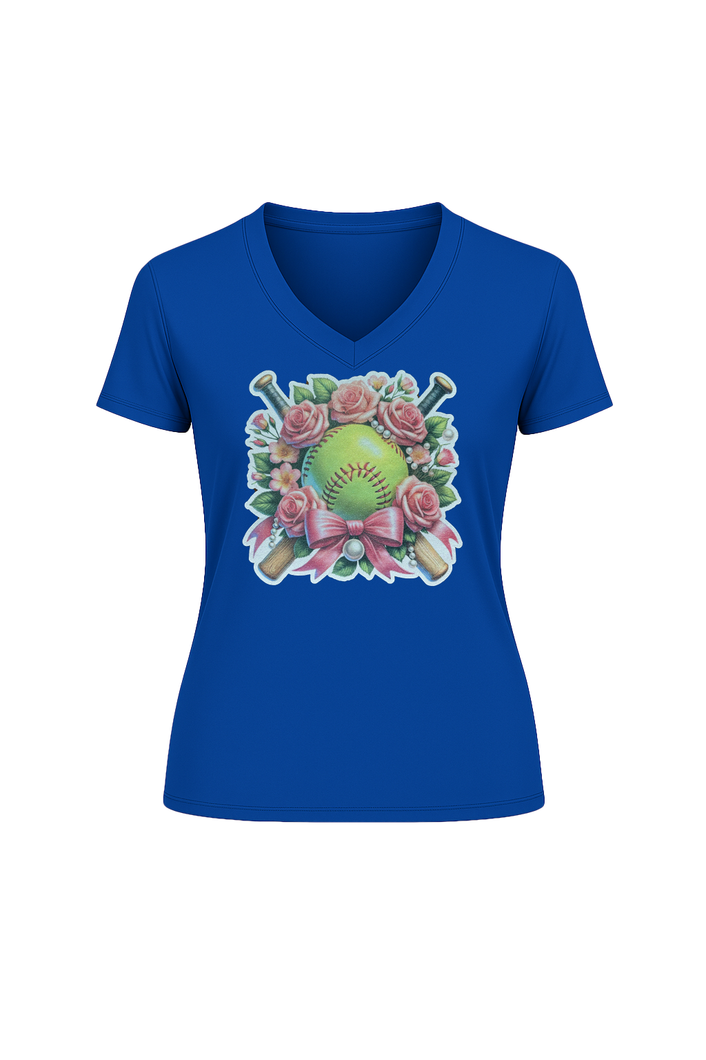Glitter Softball Bouquet Short Sleeve V-Neck Tee
