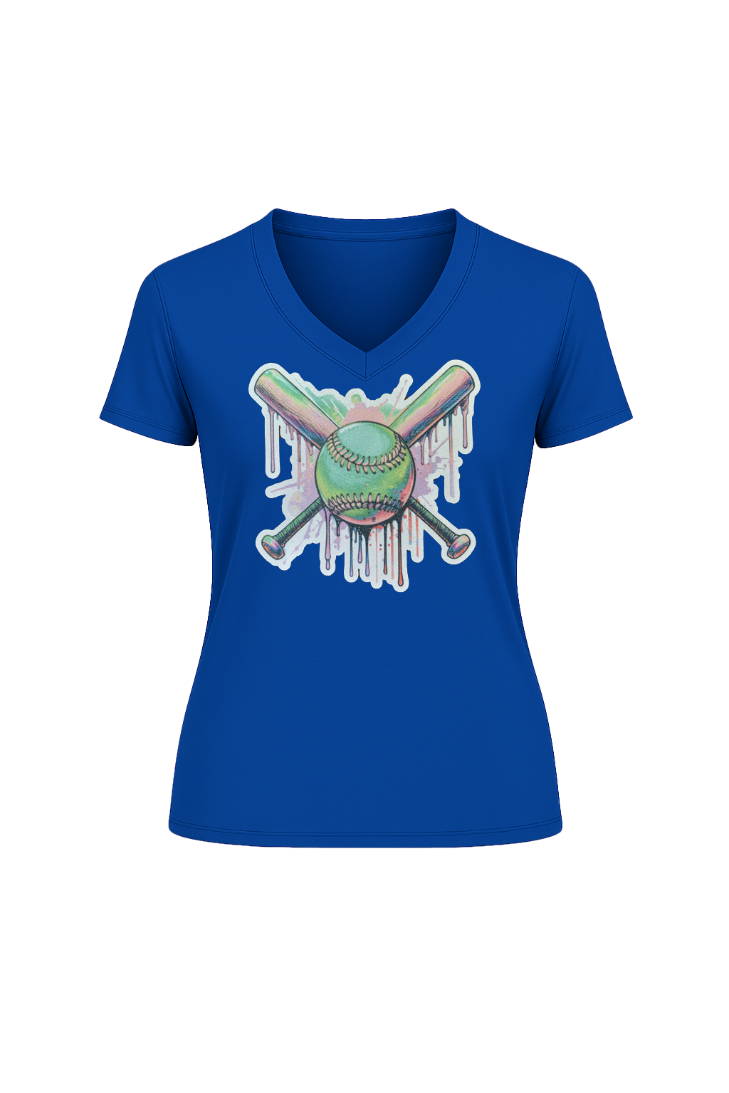 Glitter Green Drip Bats Short Sleeve V-Neck Tee