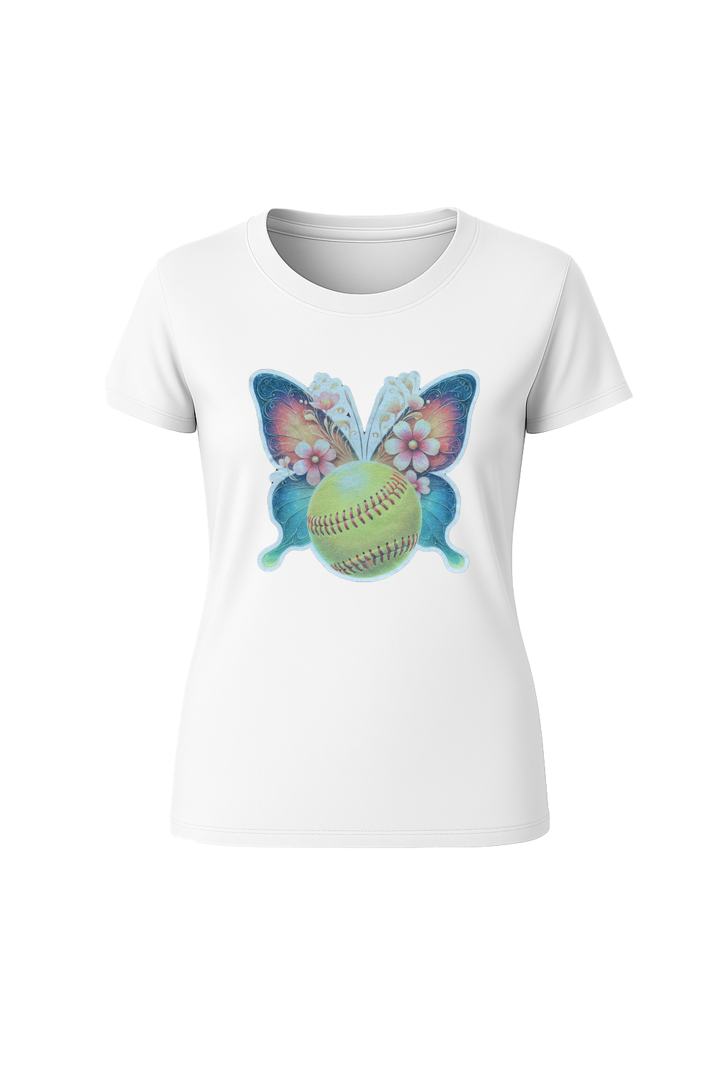 Glitter Softball Butterfly Short Sleeve Tee