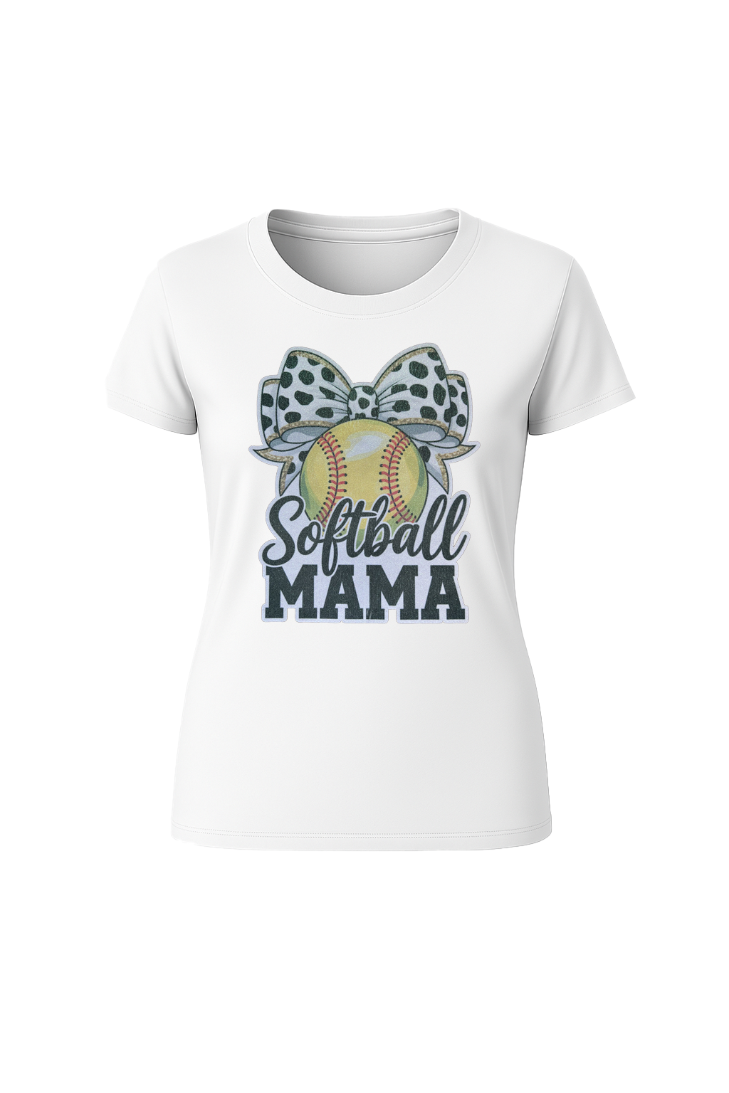 Glitter Softball Mama Bow Short Sleeve Tee
