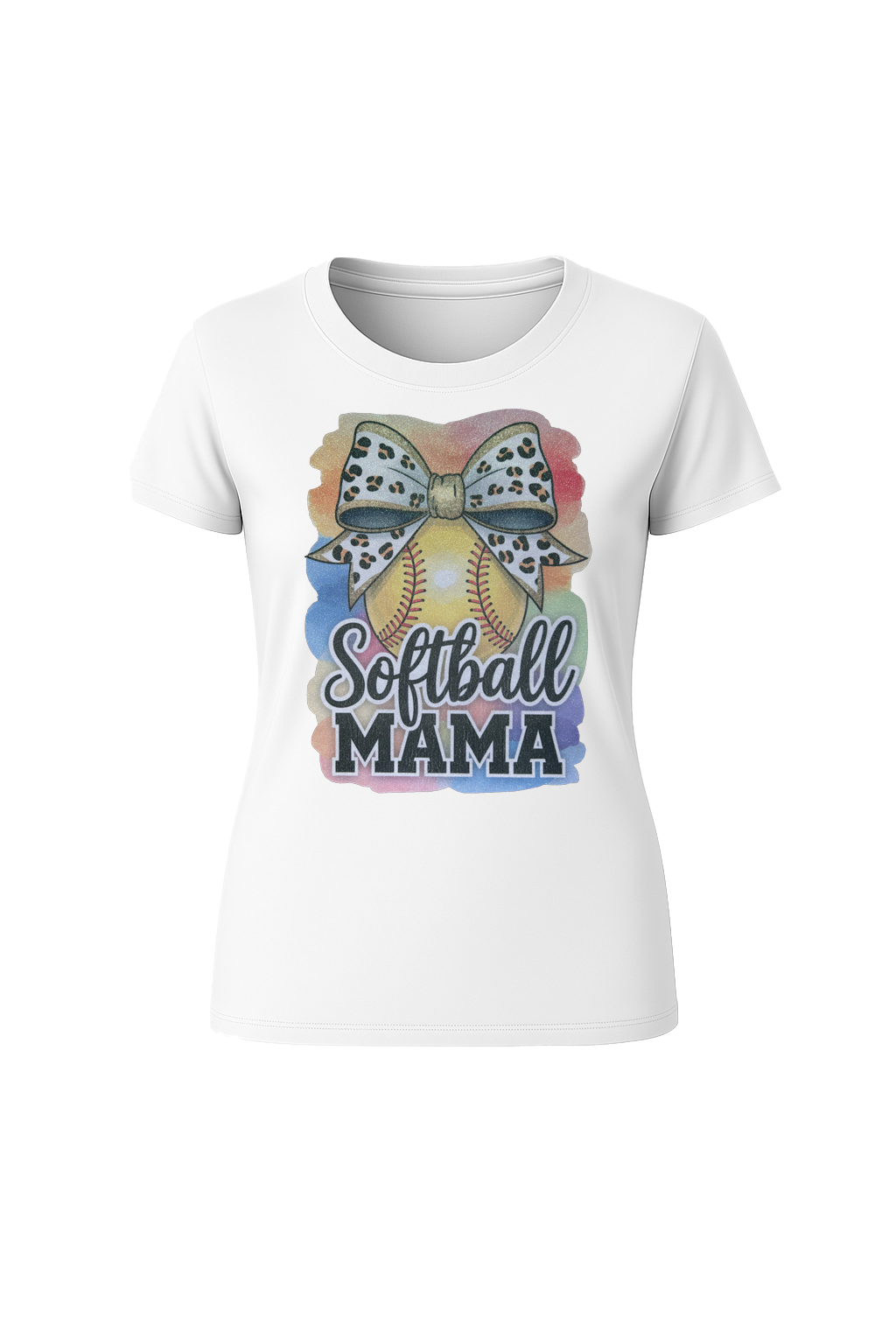 Glitter Watercolor Softball Mama Short Sleeve Tee