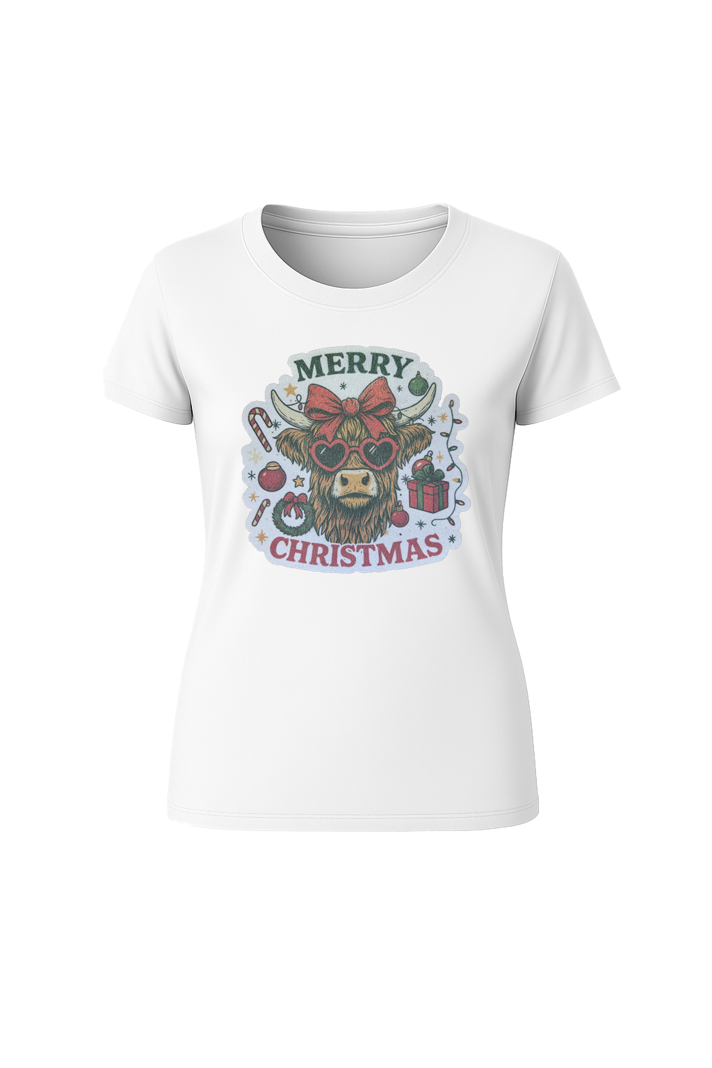 Glitter Christmas Cow Short Sleeve Tee