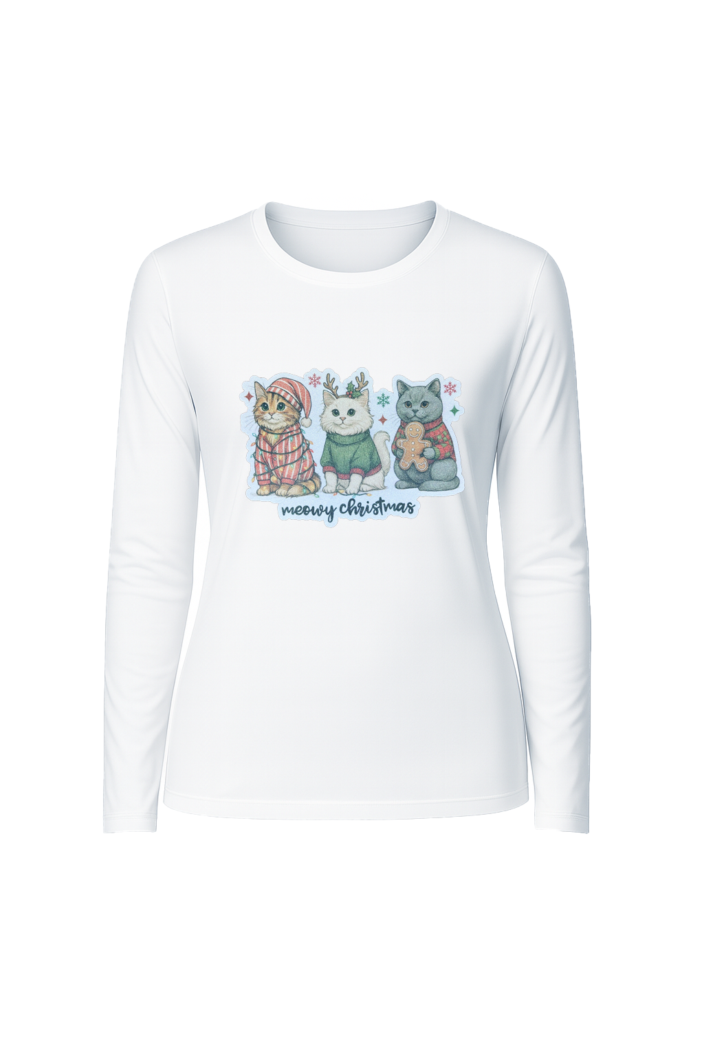 Glitter Christmas Cats Long Sleeve Tee UPF 50