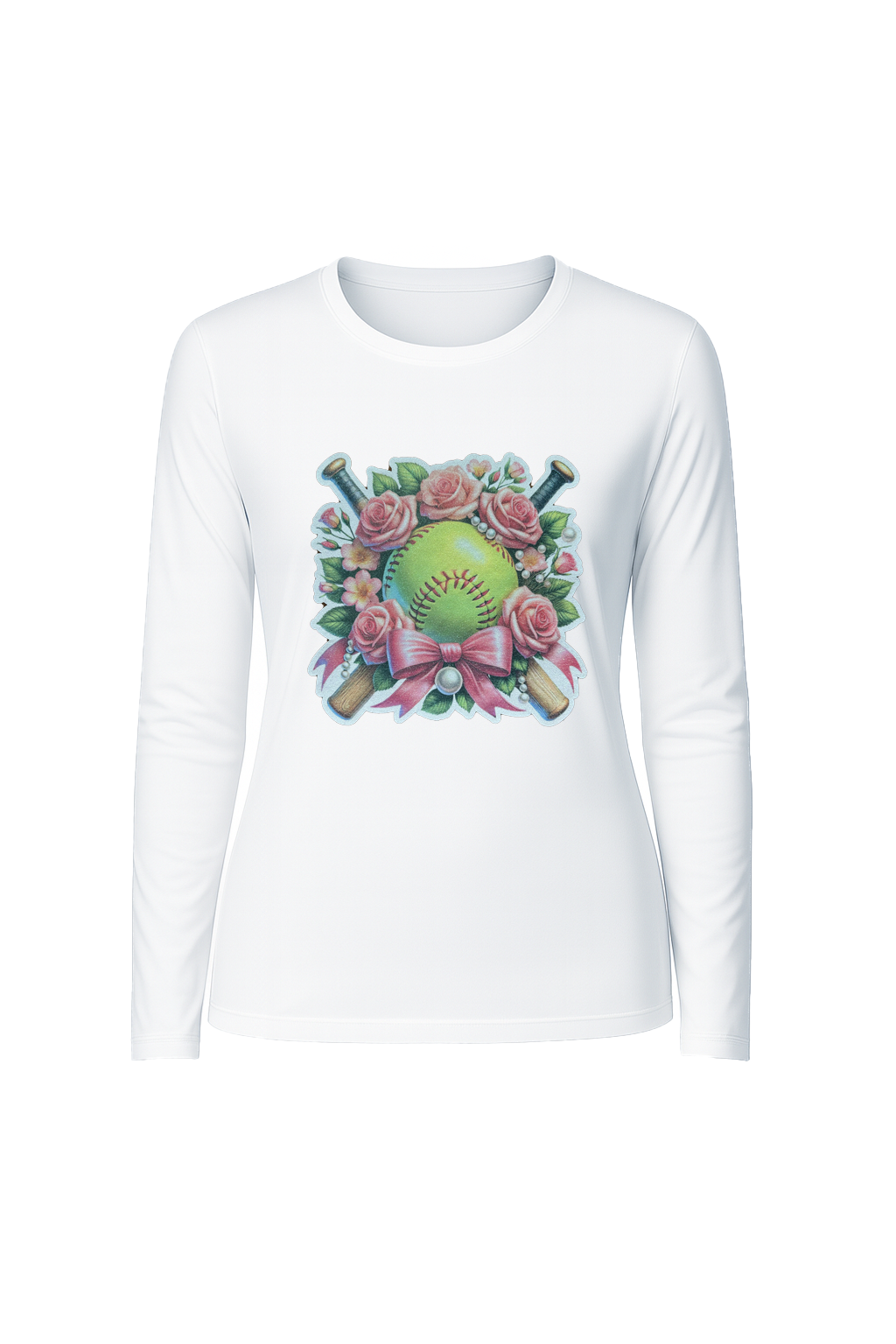 Glitter Softball Bouquet Long Sleeve Tee UPF 50