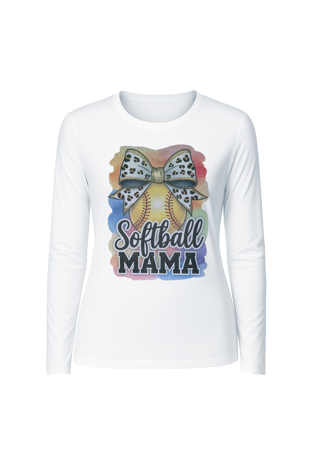 Glitter Watercolor Softball Mama Long Sleeve Tee UPF 50