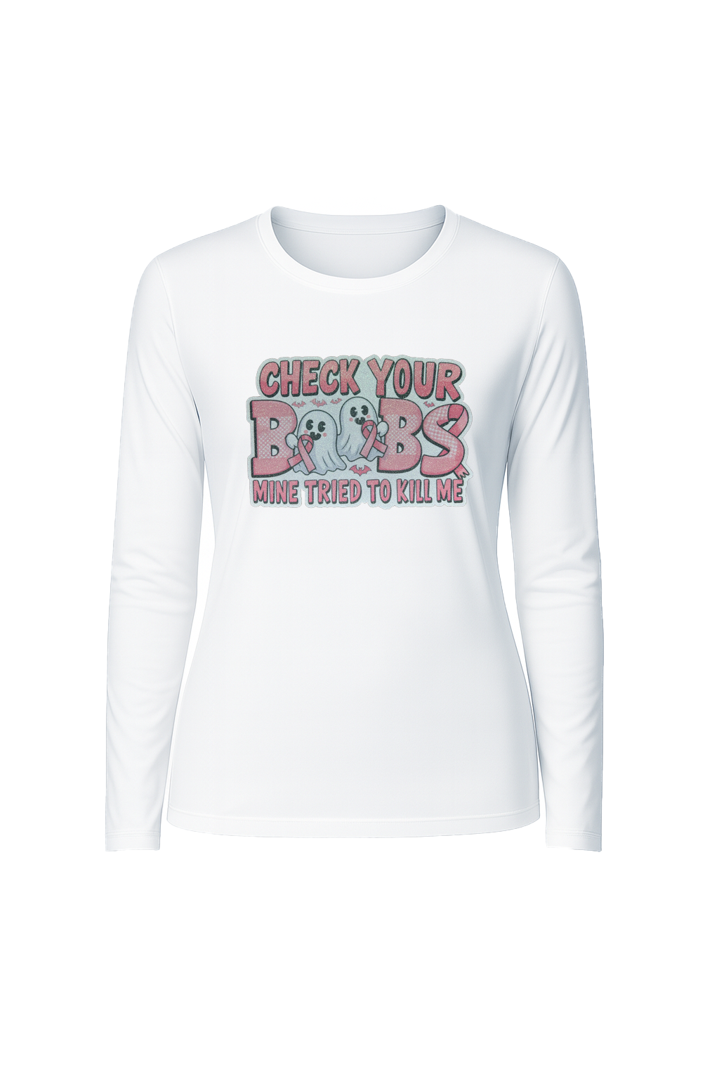 Glitter Check Your Boobs Long Sleeve Tee UPF 50