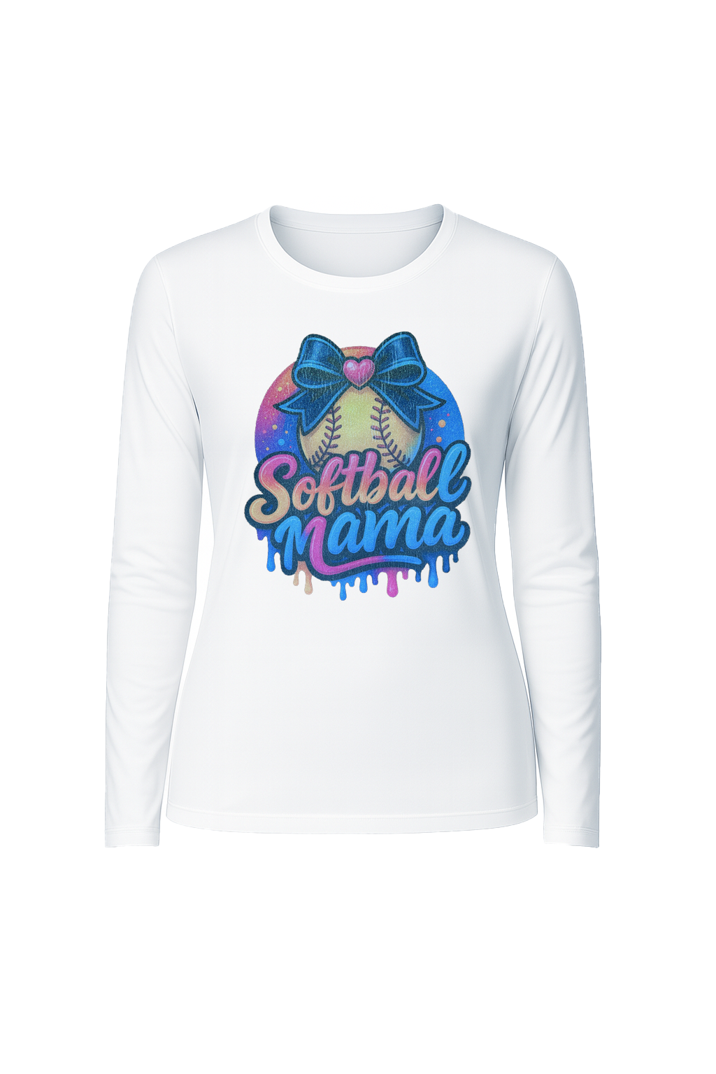 Glitter Softball Mama Drip Long Sleeve Tee UPF 50