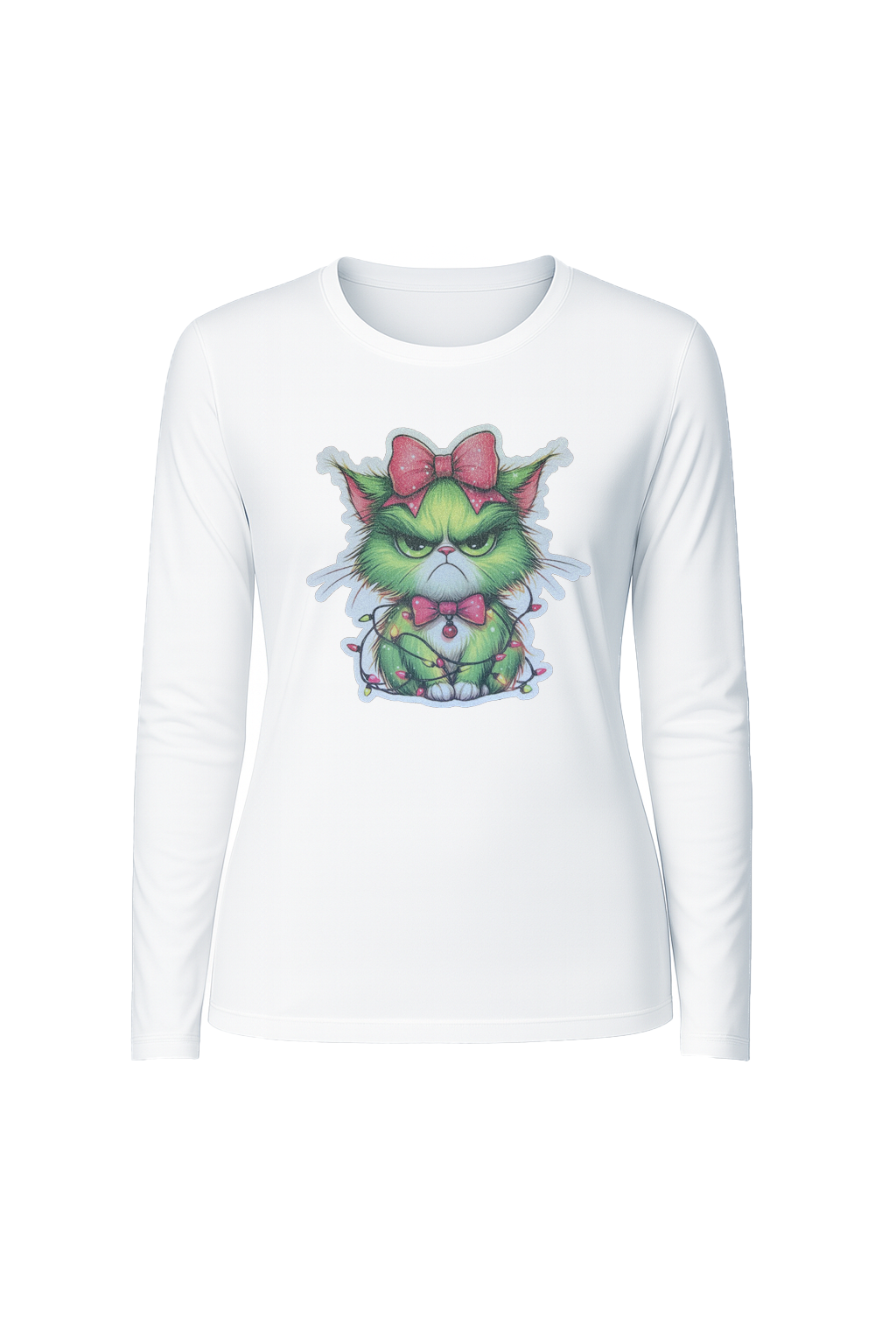Glitter Grump Green Cat Long Sleeve Tee UPF 50