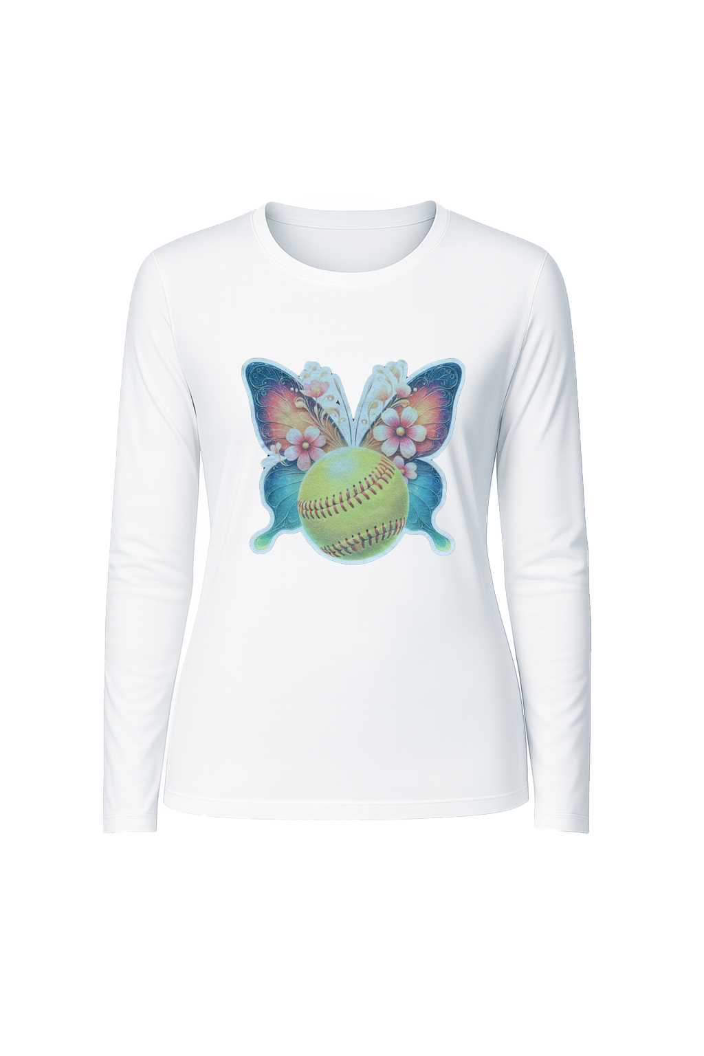 Glitter Softball Butterfly Long Sleeve Tee UPF 50