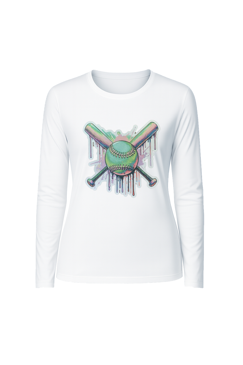 Glitter Green Drip Bats Long Sleeve Tee UPF 50