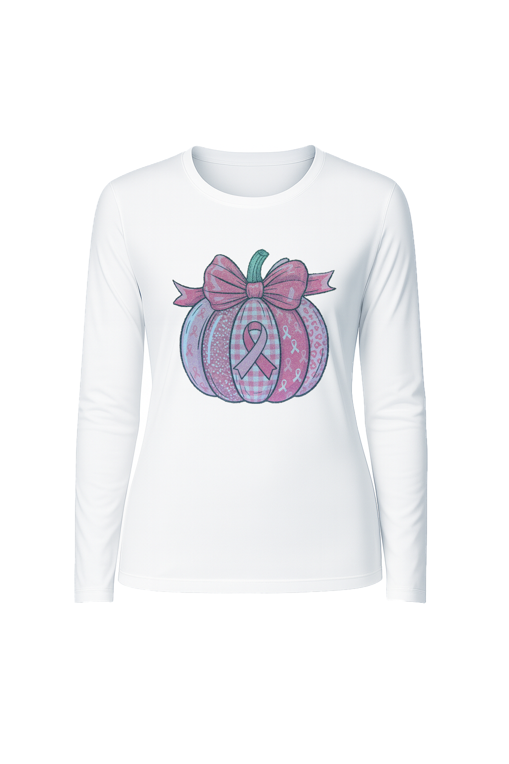 Glitter Breast Cancer Pumpkin Long Sleeve Tee UPF 50