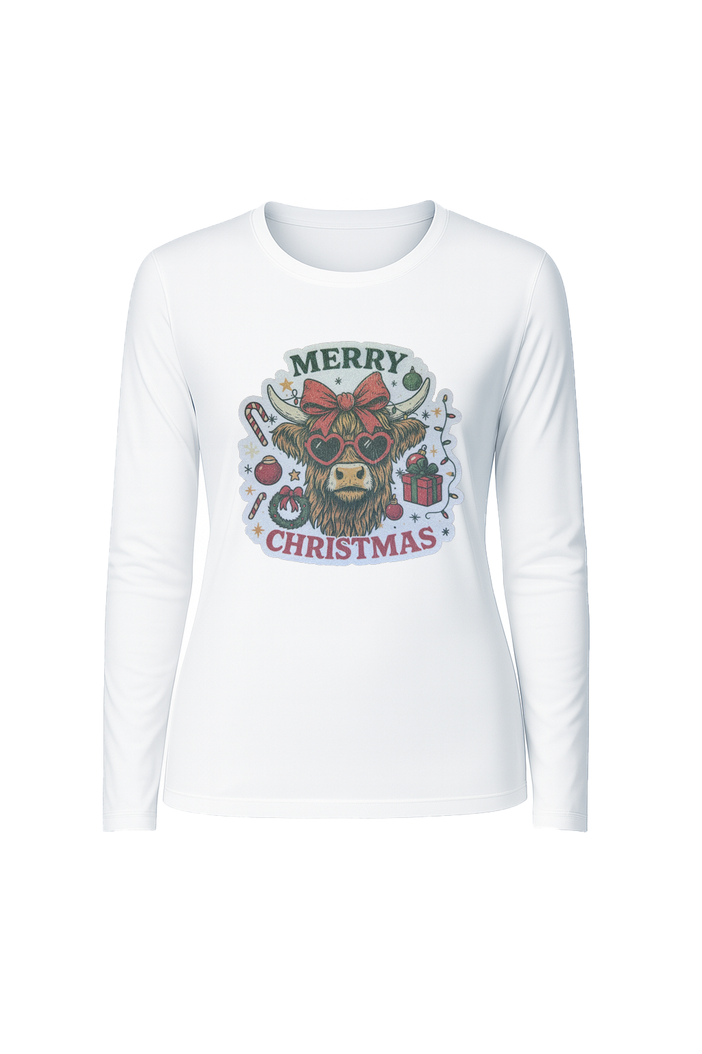 Glitter Christmas Cow Long Sleeve Tee UPF 50