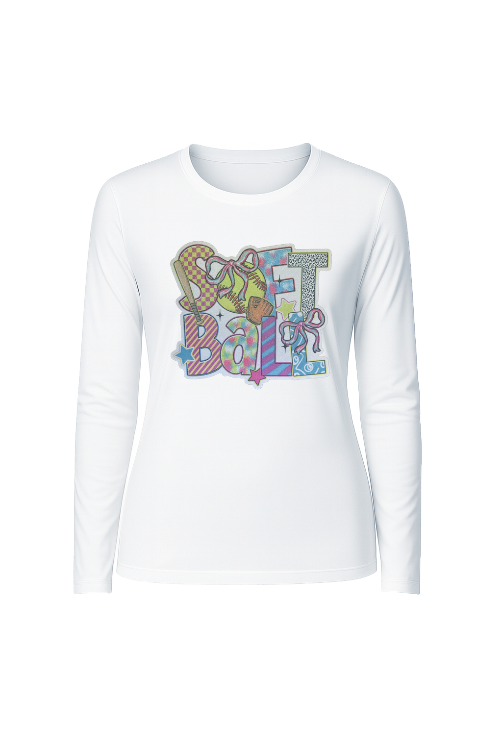 Glitter Softball Collage Long Sleeve Tee UPF 50