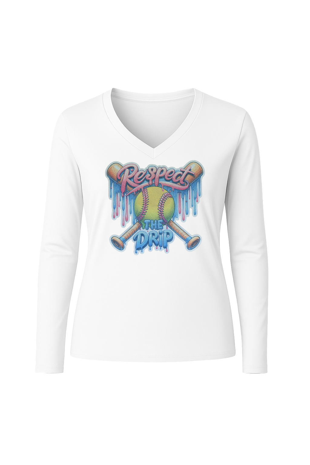 Glitter Respect The Drip Long Sleeve V-Neck Tee