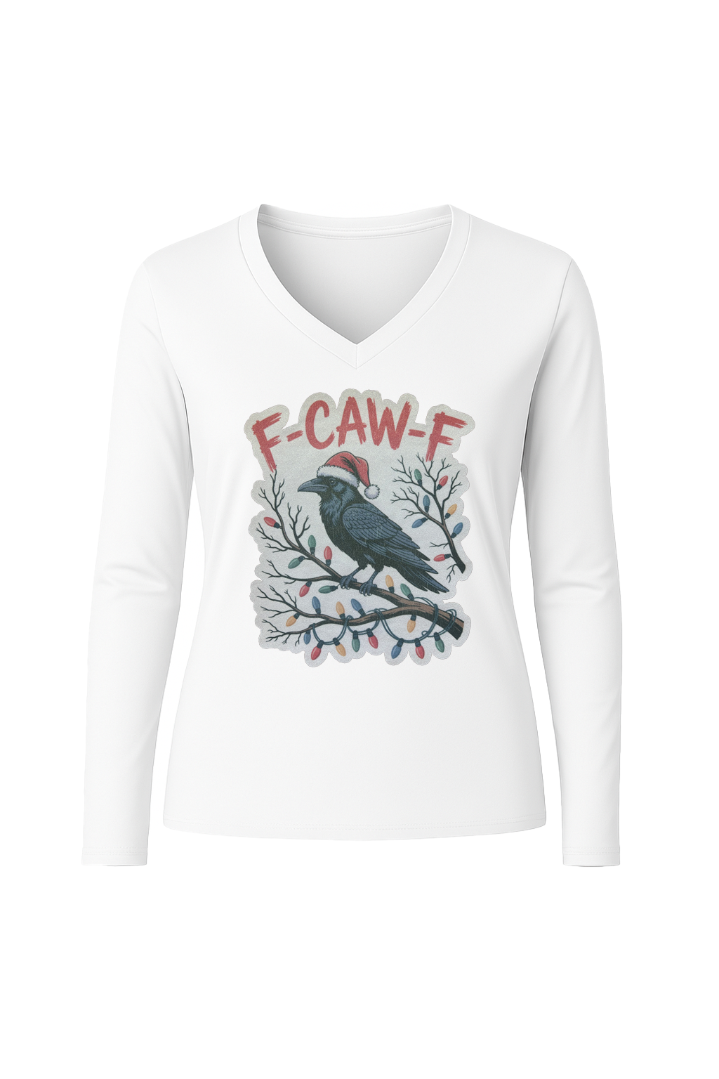 Glitter Christmas Crow Long Sleeve V-Neck Tee