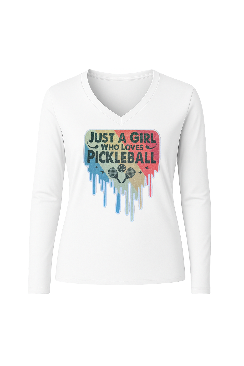 Glitter Girl Loves Pickleball Long Sleeve V-Neck Tee