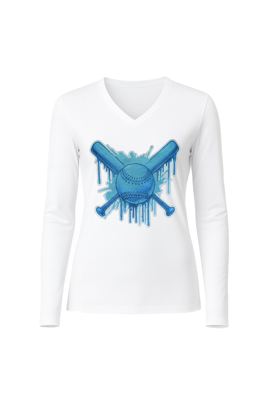 Glitter Blue Drip Bats Long Sleeve V-Neck Tee