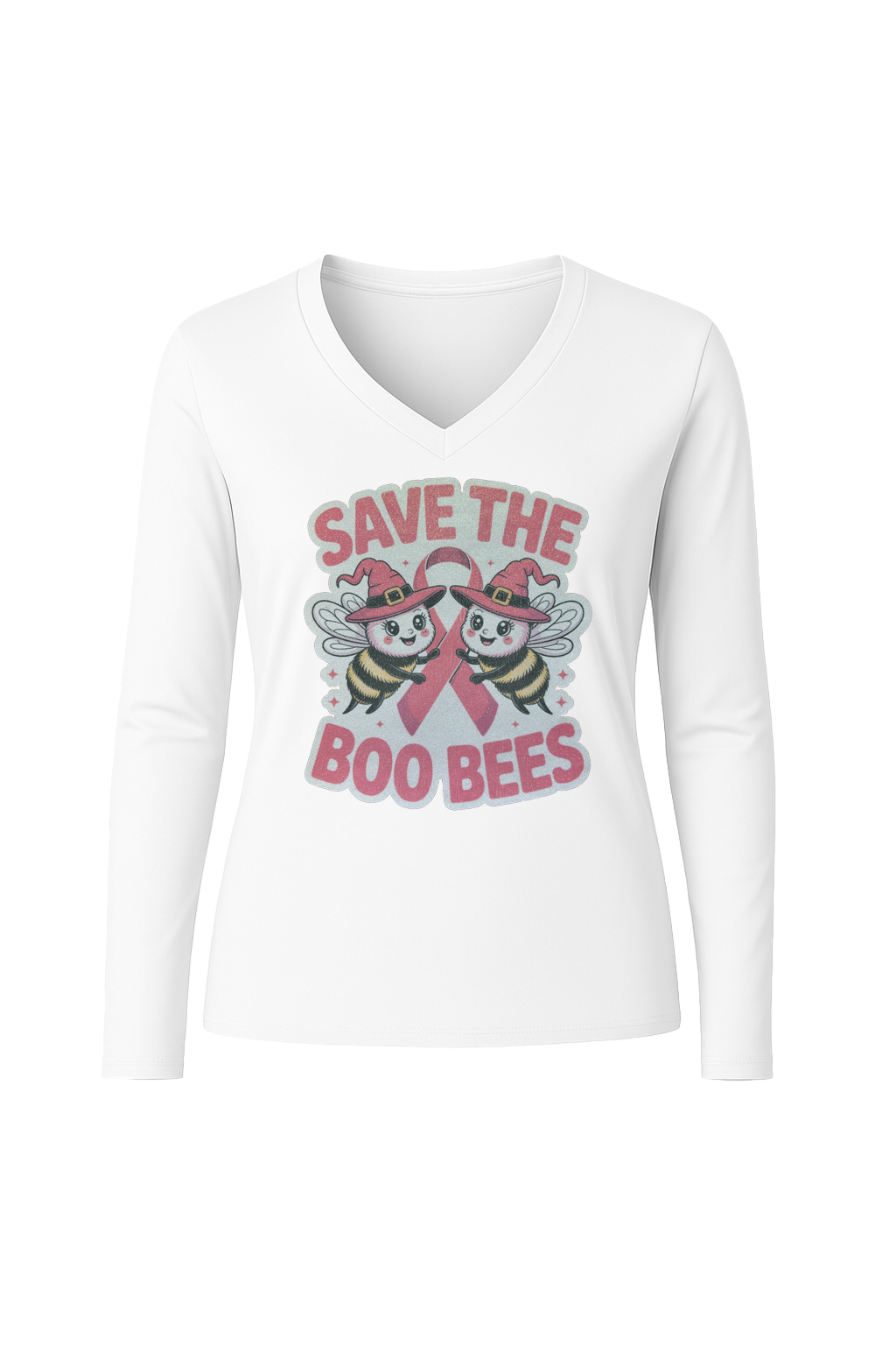 Glitter Save The Boo Bees Long Sleeve V-Neck Tee