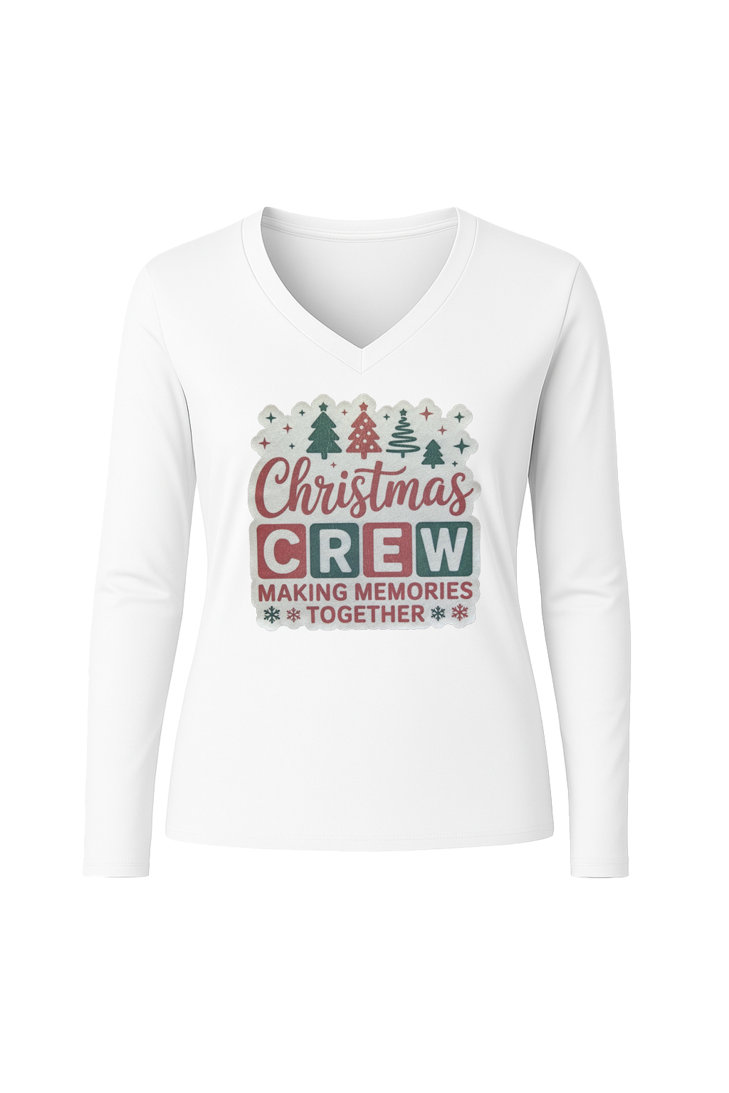 Glitter Christmas Crew Long Sleeve V-Neck Tee